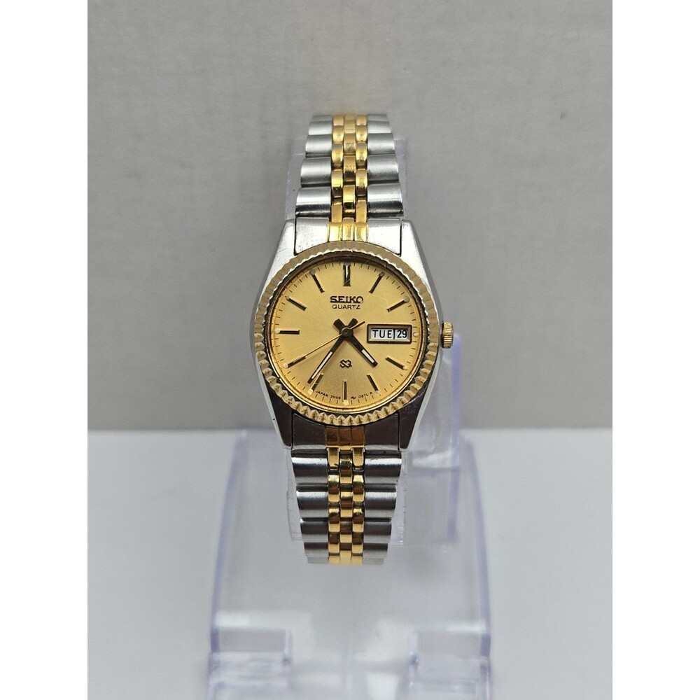 Vintage Seiko SQ Womens Two Tone Presidential Style Day Date Watch New Battery